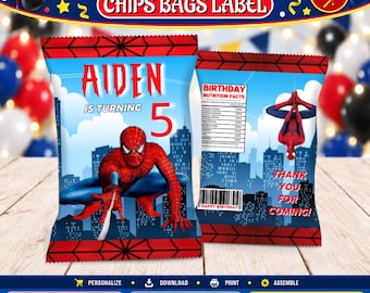 Spider man Chips bags templete. EDITABLE IN CANVA