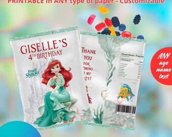 Princess Ariel the Little Mermaid - Bubble label templete 4 and 2oz. Editable in CANVA