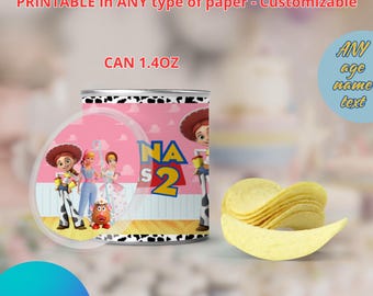 Toy Story Girl Pringles small can. Editable in CANVA