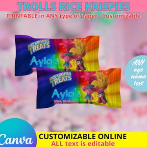 Trolls Rice Krispies templete. EDITABLE IN CANVA