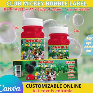 Clubhouse Mickey Mouse - Bubble label templete 4 and 2oz. Editable in CANVA