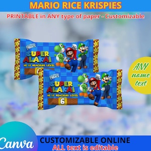Super Mario Rice Krispies templete. Editable in CANVA