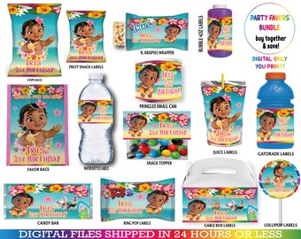 Etiketten voor Moana Party Pack, waterfles, chip, candybars, saplabels, bedanklabels, activiteit, tassen. DIGITAAL