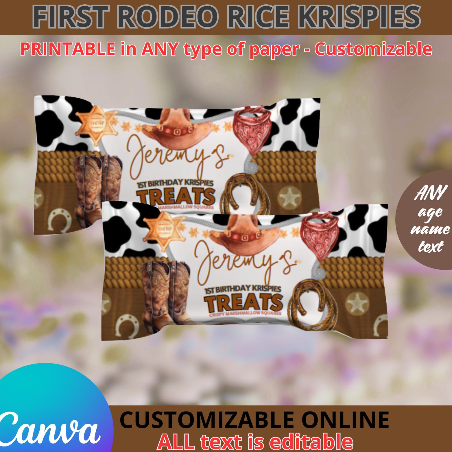 Cowboy Birthday Rice Krispies templete. Editable in CANVA