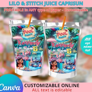 Lilo & Stitch Poolparty Juice Caprisun Bearbeitbar in CANVA
