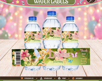 Tinker bell Water label templete. Editable in CANVA