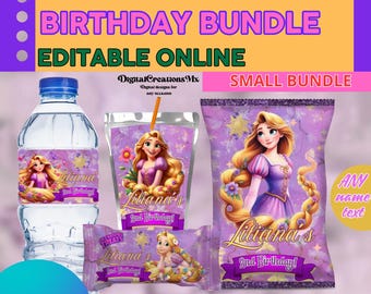 Rapunzel 4 Party favors, Rapunzel printables, digital files INC. Edit yourself in CANVA.