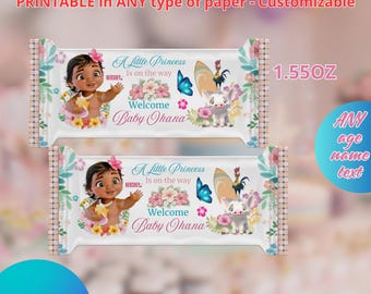 Moana Baby Shower or birthday Candy bar 1.55oz Templete. Editable in CANVA