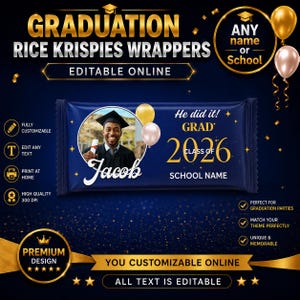 Graduation Rice Krispies templete. Editable in CANVA