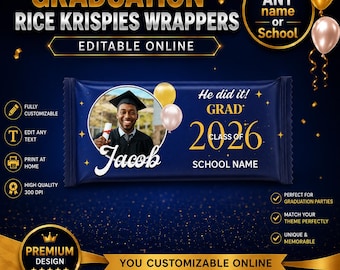Graduation Rice Krispies templete. Editable in CANVA
