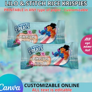Lilo and Stitch Rice Krispies Templete. Editable in CANVA - Etsy