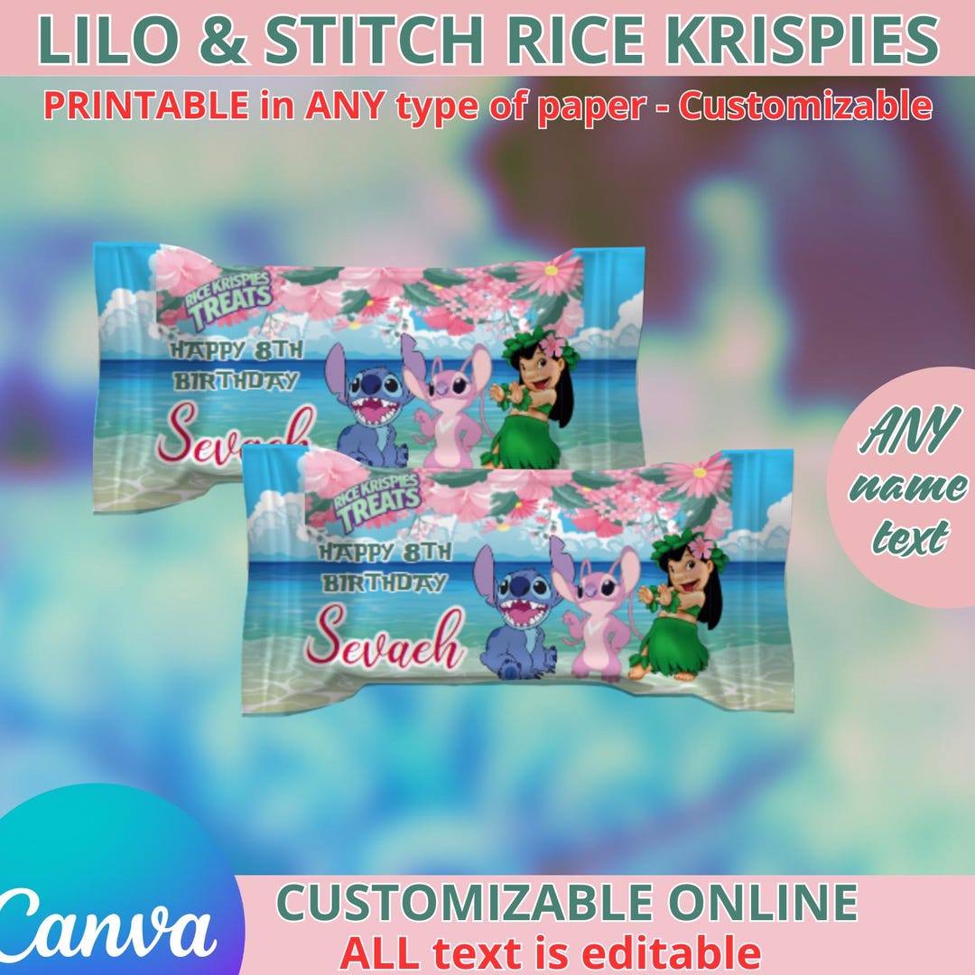 Lilo and Stitch Rice Krispies Templete. Editable in CANVA - Etsy