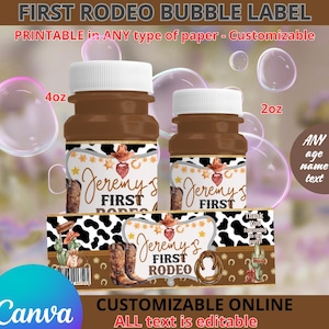 Compleanno da cowboy - Modello di etichetta a bolle da 4 e 2 once. Modificabile in CANVA