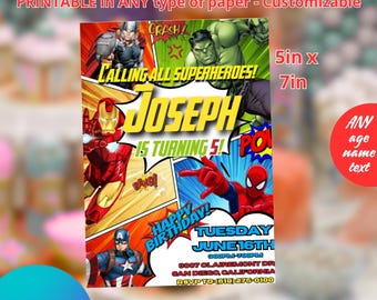 Geïnspireerde Avengers: uitnodigingssjabloon van 5 x 7 inch. Afdrukbaar en bewerkbaar in CANVA