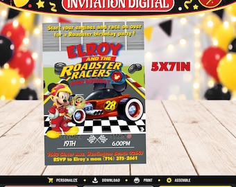 Mickey and Friends Roadster Racers Invitation 5x7in Templete Mickey and Friends Roadster Racers Invitation 5x7in Templete