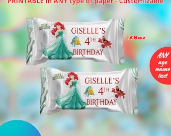Princess Ariel the Little Mermaid Rice Krispies .78oz templete. Editable in CANVA