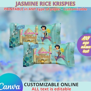 Jasmine Princess Rice Krispies templete. Editable in CANVA