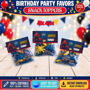 Spiderman Snack Topper 4 x 4 Zoll. EDITIERBAR IN CANVA