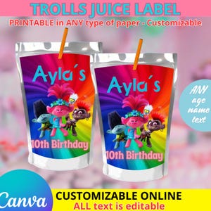 Trolls Juice caprisun templete. EDITABLE IN CANVA
