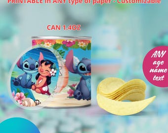 Lilo and Stitch flowers Pringles small can templete. Editable in CANVA
