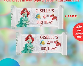 Princess Ariel the Little Mermaid Candy bar1.55oz templete. Editable in CANVA