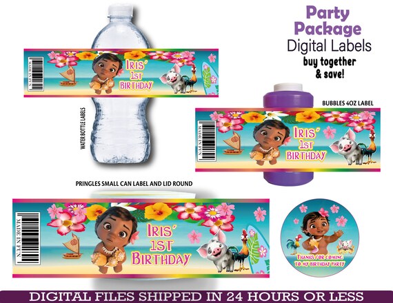 Labels For Moana Party Pack, water bottle, chip, candy bars, juice labels, thank you tags, activity,bags. DIGITAL