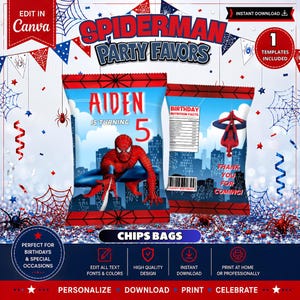 Spider man Chips-tassen tempel. BEWERKBAAR OP CANVA