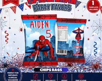 Spider man Chips bags templete. EDITABLE IN CANVA