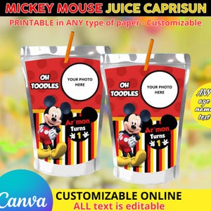 Mickey Mouse Juice Caprisun templete. Editable in CANVA