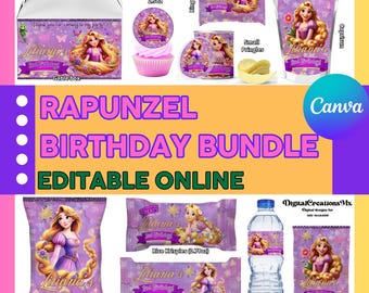 Rapunzel 10 Party favors, Rapunzel printables, digital files INC. Edit yourself in CANVA.