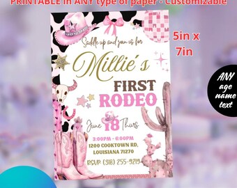 Cowgirl Birthday - invitation template 5x7in. Printable and editable in CANVA
