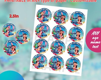 Adesivos de flores Lilo e Stitch 2,5 pol. Modelo, EDITE você mesmo no CANVA