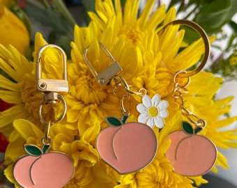 Peach charm, flower keycharm, peach keychain