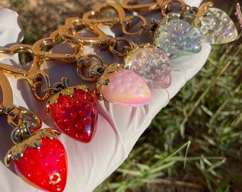 Iridescent Strawberry Heart Keychain, Charm Accessories
