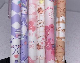 Bolígrafos kawaii de oso y conejo, lindos bolígrafos de papelería