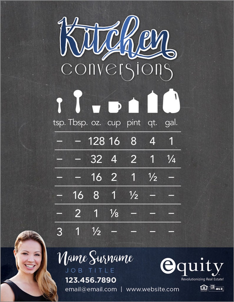 Custom Bulk Fridge Kitchen Conversions Chart Cooking Etsy