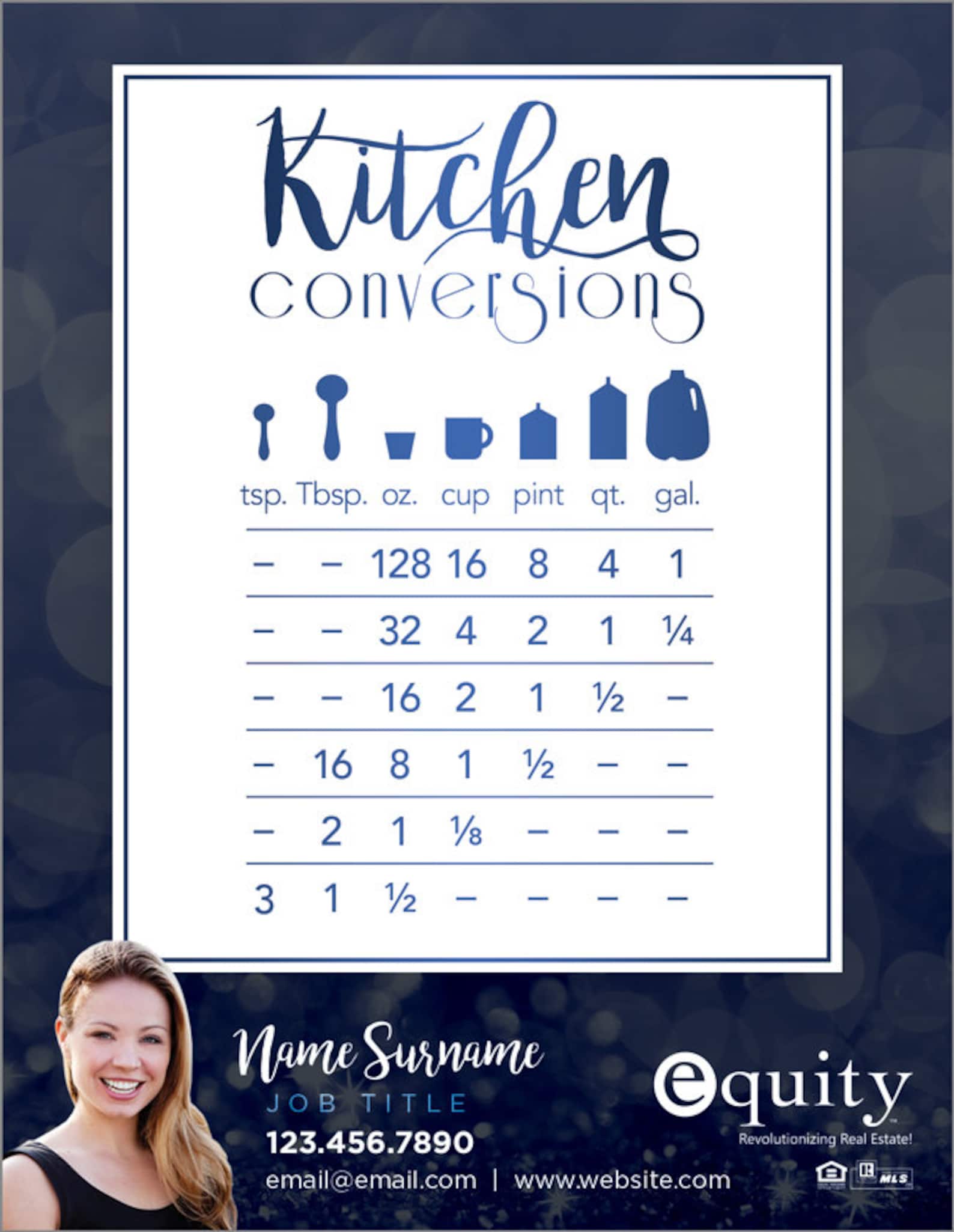 Custom Bulk Fridge Kitchen Conversions Chart Cooking Etsy