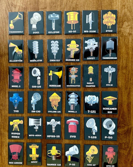 Tornado Siren Magnet Packs. 3” x 2” rectangle. Choose your own tornado sirens. Great gift for tornado siren enthusiasts.