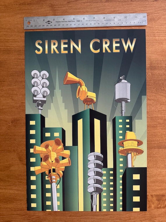 Tornado Siren Poster. Poster includes 6 of awesome sirens in an cityscape illustration. Great gift for a tornado obsessed fan.