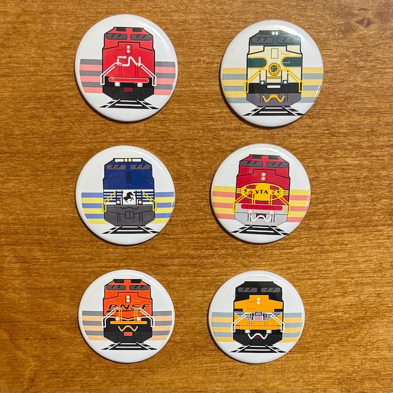 Train Magnet Button Pack. Pack of 6 Train Buttons. Illustrated and Hand ...