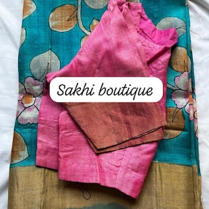 pure tusser silk kalamkari print saree with stitched blouse