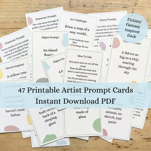 Artist Block Prompt Cards - 47 Fantasy & Fiction Prompts | Painting, Drawing and Craft Inspiration | Imagination Deck for Artists