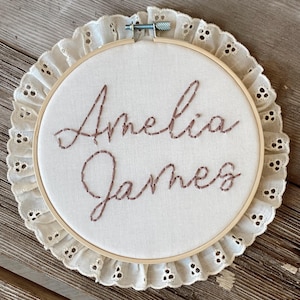 Embroidered Baby Name Announcement, Baby Name Announcement, Embroidered Hoop Name, Custom Baby Name Sign, Nursery Decor