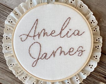 Embroidered Baby Name Announcement, Baby Name Announcement, Embroidered Hoop Name, Custom Baby Name Sign, Nursery Decor