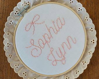 Embroidered Baby Name Announcement, Baby Name Announcement, Embroidered Hoop Name, Custom Baby Name Sign, Nursery Decor