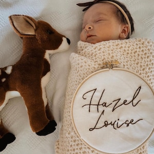 Embroidered Baby Name Announcement, Baby Name Announcement, Embroidered Hoop Name, Custom Baby Name Sign, Nursery Decor