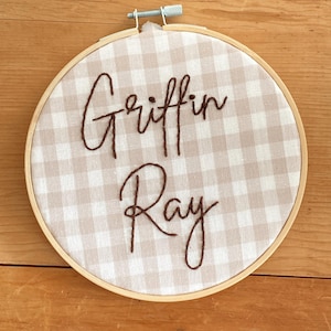 Embroidered Baby Name Announcement, Baby Name Announcement, Embroidered Hoop Name, Custom Baby Name Sign, Nursery Decor