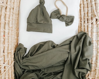 Newborn Swaddle Set, Swaddle Set with Bow and Hat, Baby Swaddle, Newborn Swaddle, Baby Swaddle Set, Stretchy Swaddle, Swaddle for Newborns