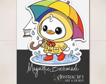 Marcapáginas de pato con impermeable: accesorio de lectura kawaii para días lluviosos