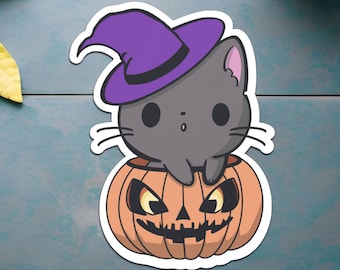 Cat in Pumpkin Sticker: Spooky Kawaii Halloween Design